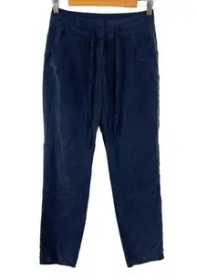 Theory 100% Silk Dunes Sidonia T Silk Ankle Trousers Pants Drawstring Navy SZ 00