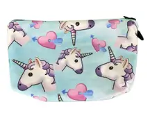 Light Blue Cute Unicorn and Heart Print Makeup Bag