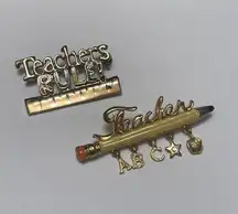 Lot Of 2 Brooch Pins - Teacher (Pencil) / Teacher’s Rule (Roller)