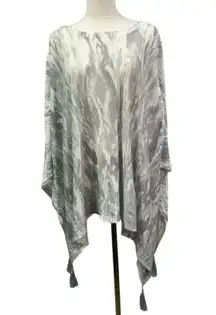 J. Jill Linen Artsy Poncho‎ One Size Coastal Clean Girl Beachy Boho Fringe
