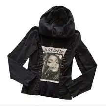 Janet Jackson 90’s R&B Icon Graphic Black Button Down Hoodie Jacket Small