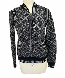 Women's Faherty Seabrooks Black White Diamond Full Zip Jacket Sweatshirt xs
