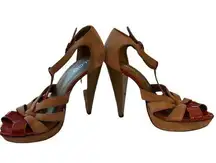 Aldo Sandals, Suede & Patent Leather T-Strap Platform Maroon Grey Sandals