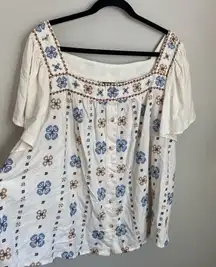 TORRID Embroidered Floral Flowy Cream Blouse Top 3X Boho Peasant Earthy Scandi