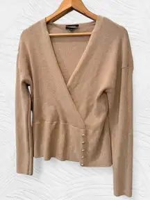 Calligraphie Gold Shimmer Wrap Sweater Metallic Knit Top Large