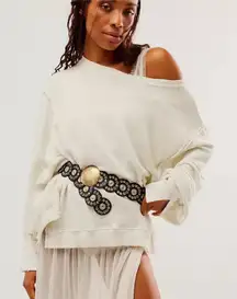 NEW! WE THE FREE PEOPLE Camden LARGE Gray Opal Cream Off-Shoulder Sweatshirt