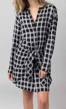 Rag & Bone Plaid Mini Dress Sz XS Black Long Sleeve Tie‎ Waist Casual Academia