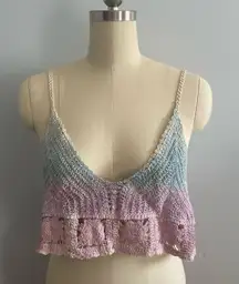 POL Crochet Pastel Tie-Dye Crop Top- Festival Boho- Size Small/Medium- NWOT