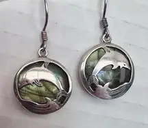 Sterling Silver & Labradorite Dolphin Pendant Drop Earrings‎ Ocean Beach Coastal