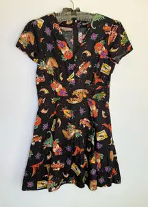 Dangerfield Dinosaur Print Dress AU 12  Jurassic Lost World‎ Rockabilly Cotton
