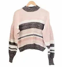 Takara Sweater Preppy Striped Statement Sleeve Pullover Pink Women's Size Medium