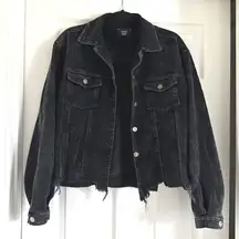 VICI‎ Corduroy Jacket Distressed Hem Button Front Black Jean Jacket Medium