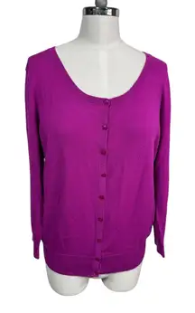 Halogen Magenta Button Front Lightweight Knit Cardigan Grandma Sweater Women's L