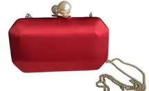 Vintage Red Stain Small Crossbody Purse Large Pearl Clasp