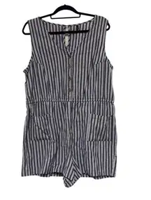 Derek Heart 1X Gray Stripe Chambray Button Down Romper 100% cotton Pocket Preppy