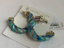 Kendra Scott New!  Masie Corded Hoop Earrings: Gold & Turquoise Mix Eclectic