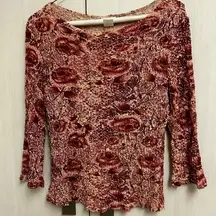 Ladies Cinched Crinkly Rayon Top (cranberry red/ivory) sz medium/large