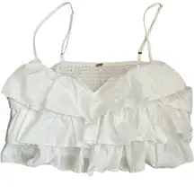 Free People Women‎ Crop Top M White Danelle Ruffle Layer Boho Festival Coquette