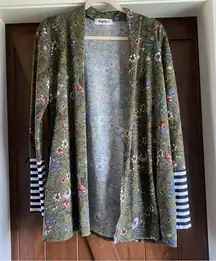 Haptics Boutique Olive Floral Black & White Striped Cardigan Size Small