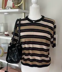 Striped Short Sleeve Sweater Size L