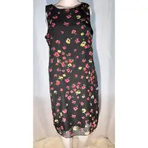 CHAPS Black Floral Sleeveless Swiss Dot Dress – Size M