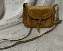 Leather Saddle Bag Hand Tooled Tan “Acapulco” Buckle Close Boho Western Purse