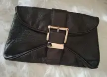 Michael Kors Black Leather Clutch with Silver Buckle