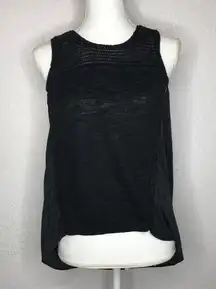 Club Monaco Women's Black Linen Crochet Sleeveless Blouse Size Small