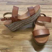 Maurices Sandals Womens Sz 11 Brown Double Strap Slingback 3"‎ Wedge Heels Honey