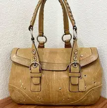 Vintage Y2K COACH F10988 Hampton Satchel Camel Tan Leather Studded Shoulder Bag