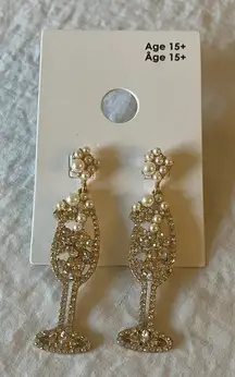 GAP: Pearl/ Gold Tone Champagne Glass Earrings- New Years