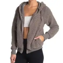 Zella Up & Over faux shearling sherpa fleece full zip hooded jacket L