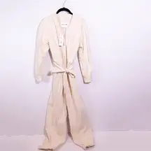 NEW Samsoe Samsoe Berna Belted Cotton Snap Button Full Length Jumpsuit Ivory M