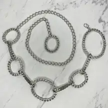 Silver Tone Open Circle Hoop Metal Chain Link Belt Y2K Festival ✨