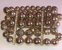 Gold Tone Beaded CZ Rhinestones Chunky Retro Boho Stretchy Bracelet