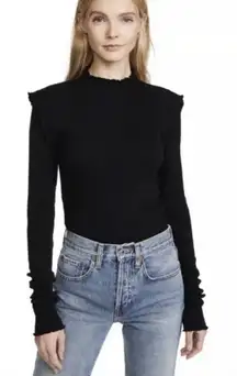 Current/Elliot Black The Ruffle Rib Top Size 0 Small Minimalist Chic Classy