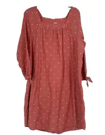 Old Navy Red Shift Dress Woven Embroidered Square Neck Long Tie Sleeves Size XL