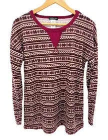 Heimish USA Fair Isle Thermal Top S Burgundy Pink Long Sleeve Knit Shirt NWOT