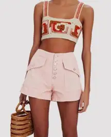 Veronica Beard Robbie Button-Front Canvas Cotton Rosewood Pink Shorts Size 24