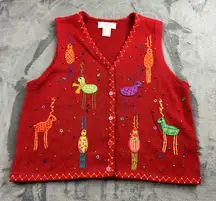 Vintage Susan Bristol Womens Sweater Vest Size  Large Funky Retro Embroidered