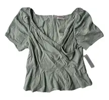 NWT Andree by UNIT Women’s Puff Sleeve Faux Wrap Peplum Blouse S Peasant Boho