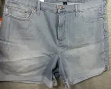 Calvin Klein Jeans Womens Shorts Sz 16 Roll Cuff Denim Stripe Blue High‎ Rise