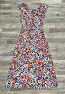 Cupio Colorful Paisley Maxi Dress Sleeveless, Ruffle Collar, Drawstring R35