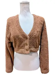 PINK Victoria's Secret Tan Sherpa Cropped Cardigan Medium