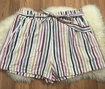 Forever 21+ Striped Cotton Paper Bag Shorts 3X