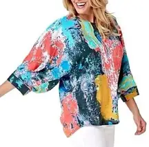 Tolani Collection Multicolor Puff Sleeve Flowy Blouse Oversized Art Size L