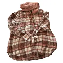 American Eagle women's size small pink and cream plaid flannel with hood