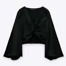 ZARA Knotted Satin Effect Top Black