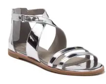 Eileen Fisher Cici Sandals Silver Mirror Metallic Leather Womens Size 8.5