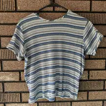 Vintage Nuovo County Seat Ribbed Tee Shirt Striped Blue White Women’s Large